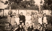 Elementary school Přeskače, Marie second from the left in the middle, 1940s