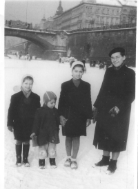 On frozen Vltava river in winter 1950–1951
