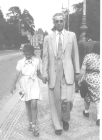 With her father on the Legion Bridge, circa 1950