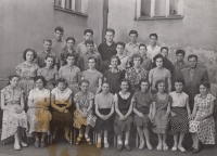 Marie Fifková in eighth grade, in the second row in the middle