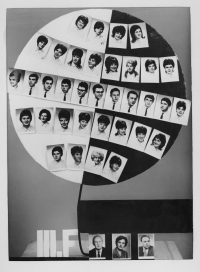 Maturitní tablo (L. R. v druhém řádku čtvrtá zleva), 1965