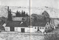 Dům rodiny Schicho v Kaplici na kresbě pamětníkova otce