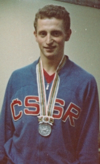 Boris Perušič in the picture from the 1964 Olympic Games in Tokyo with the silver medal 
