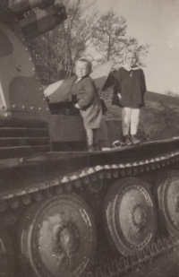 With brother at their grandma’s in Cotkytle, 1945