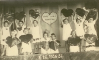 Libuše (top row, second from left) during a school recital. Nová Ves 1936/37