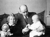 Jiří Merger as a baby with his father and his older sister, Věra 


