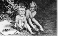 With his older sister, Věra, around 1945 
