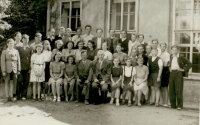 Libuše Šubrtová during her 3rd year (age 8/9) at the secondar school in Kolín. First girl from right, second row. 1942
