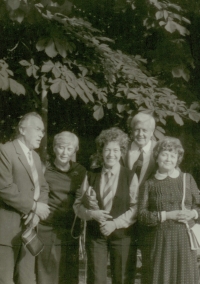 Libuše Šubrtová (second from left) at a reunion 40 years after secondary school graduation. Kolín, 1987