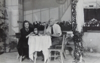 Anna Krčmařová and Eduard Krčmař the oldest on the terrace of the printing house, 1953 