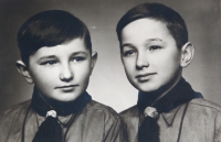 With his brother in the Boy Scouts