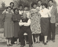 The nine Rýznar siblings with their father, 1961