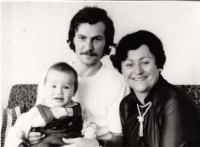 Marie Pešková with her son Radek and his stepson, circa 1978