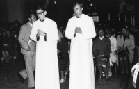 Rudolf Sikora is being ordained. With Adam Rucki. / Český Těšín / 1974

