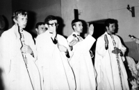 Rudolf Sikora being ordained (first from the left) / Český Těšín / 1974