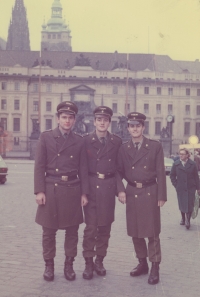 Son Zdeněk (central) doing military service as Prague Castle guard in 1977