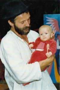 Her husband Jan Vítek with their son Filip, 1989
