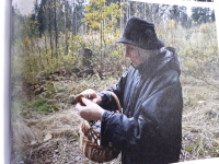 Marie Hromádková picking up mushrooms, Kunčice 2018