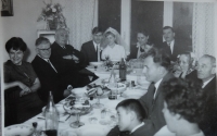 Branislav Medvecký's wedding feast. The witnesses parents are sitting next to the newlyweds