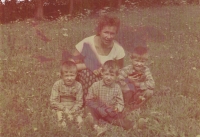 Marie Hromádková with her sons, Kunčice 1957