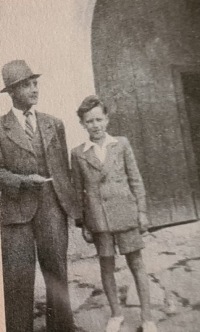 With his father at the beginning of World War II	