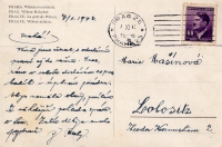 Pohled mamince od tatínka v době války – protektorátní poštovní známka s Hitlerem