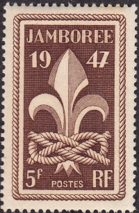 Francouzská poštovní známka vydaná u příležitosti jamboree 1947