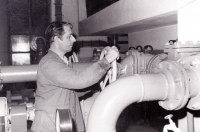 Jaromír Dadák as a machine operator and a water quality controlor at Ostrava Waterworks, the late 1970s 

