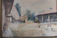 Dvůr na statku v Lozicích, obraz od Jaroslava Madlafouska, 1947