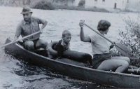 With his family at the Lužnice river, 1957 