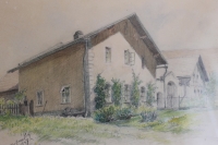 Rodný dům, Lozice č. 31, obraz od Jaroslava Madlafouska, 1947