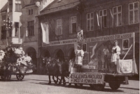 Allegorical float in the 1 May parade, Vrchlabí 1946