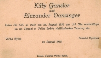 Svatební oznámení Alexandera Danzingera a Kitty Ganslerové, rodičů Petera Danzingera/Azriela Danskeho

