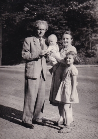 With her father, Václav Karel Krofta, daughter Jarmila, and son, Jan Mlcha