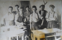Jan´s father-in-law, a master carpenter (second from right), with his apprentices