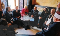 Jana Šilerová in between Tomáš Halík and Dalai Lama / Prague 2003