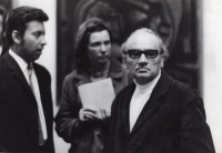 Ladislav Zívr as guest of honour at the exhibition of Miloš Petera, 1969