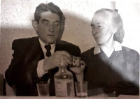 Father-in-law Adolf, and mother-in-law Anna Krejčí. Kněževes, 1963