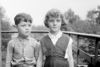 With his sister Jana, 1950s
