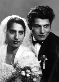 Wedding photo of Maria Čovejová's parents Olga and František Kotlár / around the year 1955