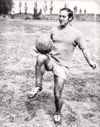 At football training, 1963