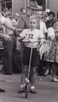 At the scooter race, he was first then; Liberec, 1947