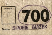 Transport number of Sidonia Blažek, i.e. Zdena Blažková