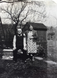 Zdenka's parents Josef and Josefa Bidař, in their backyard in Prague in 1972