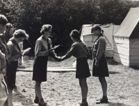Her daughter Zdena (first on the right) at the Flaneri Girl Scout Camp, 1970