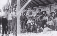 Photo of stonemasons, father and uncle Žáček are among them
