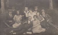 Václav Čtrnáct, Bohuslav Holý's grandfather, bottom in the middle, with friends, 1905