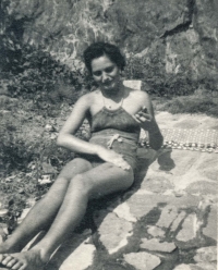Růžena Křížková on holidays in Radotín, 1940s
