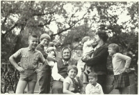 Martina Hošková with her mother, grandmother Amálie and siblings on the terrace, 1965 