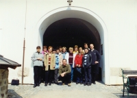 Meeting of Sonnentor company employees in the Czech Republic in 1999. Tomáš Mitáček is the first one on the right.